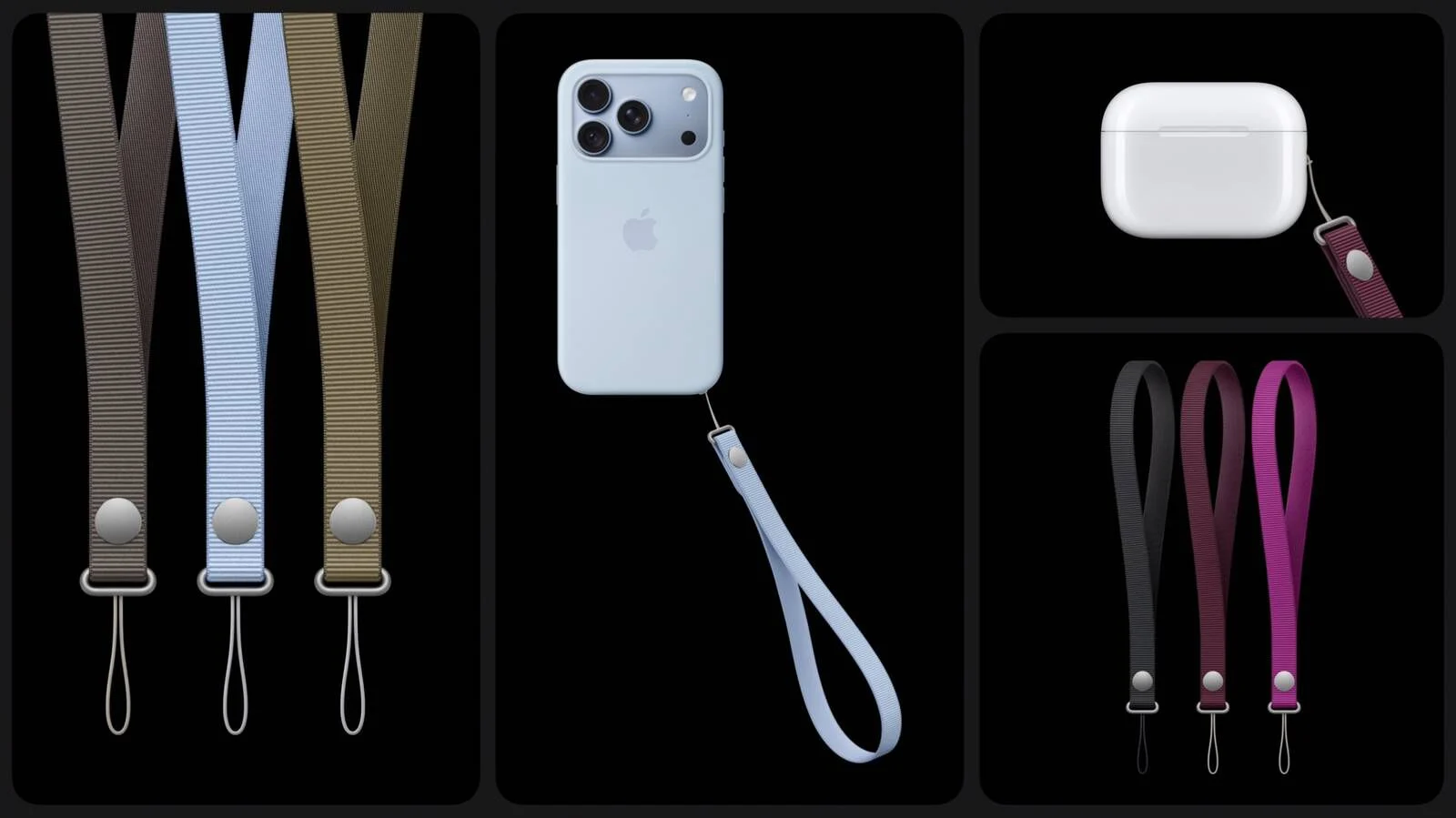 Wrist straps, one on an iPhone and another on an AirPods case