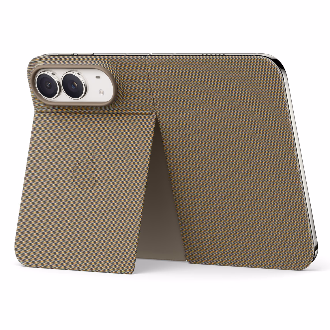 iPhone Duo standing on the sand folio stand