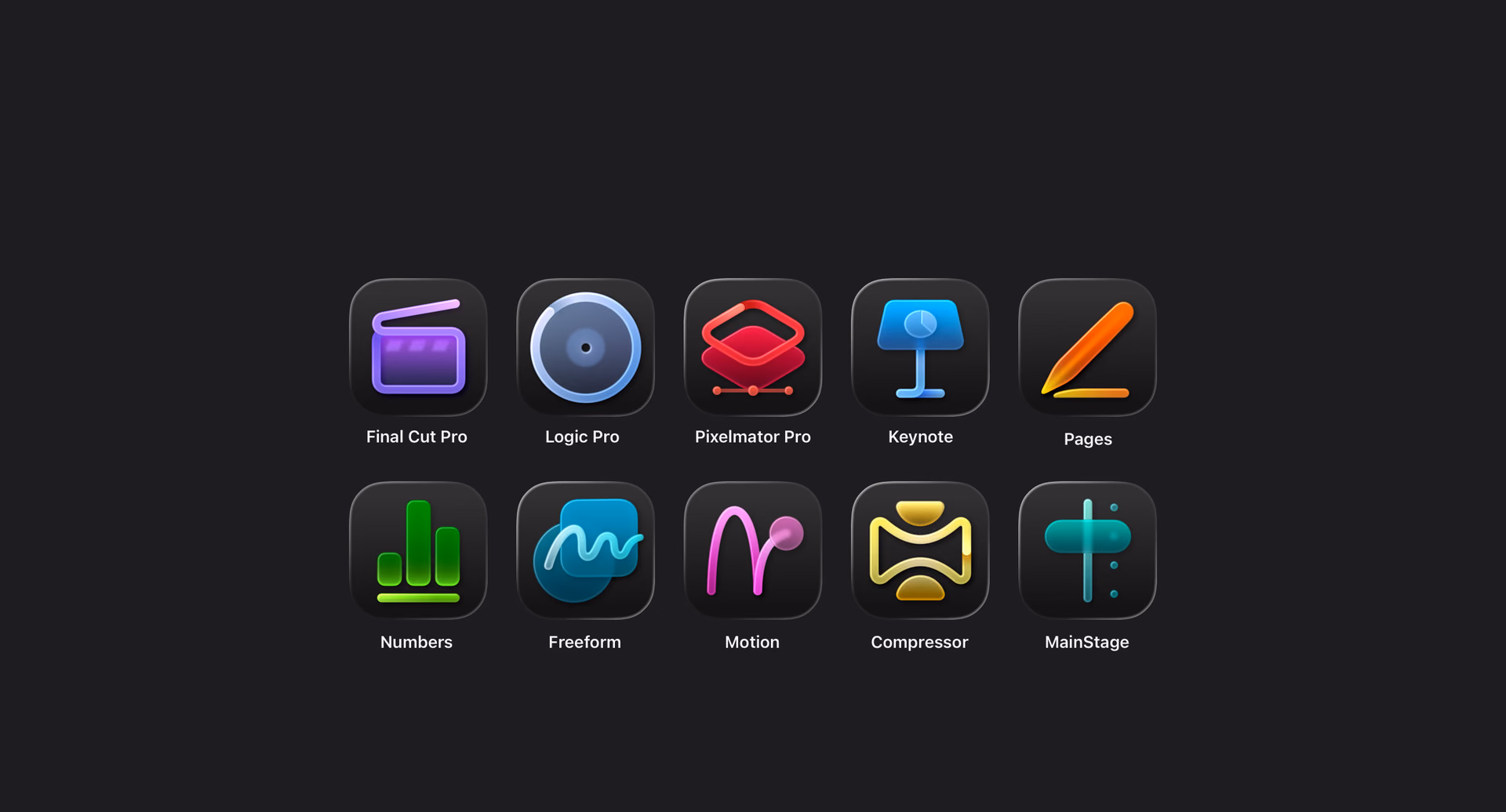 Iconos de las aplicaciones incluidas en Apple Creator Studio