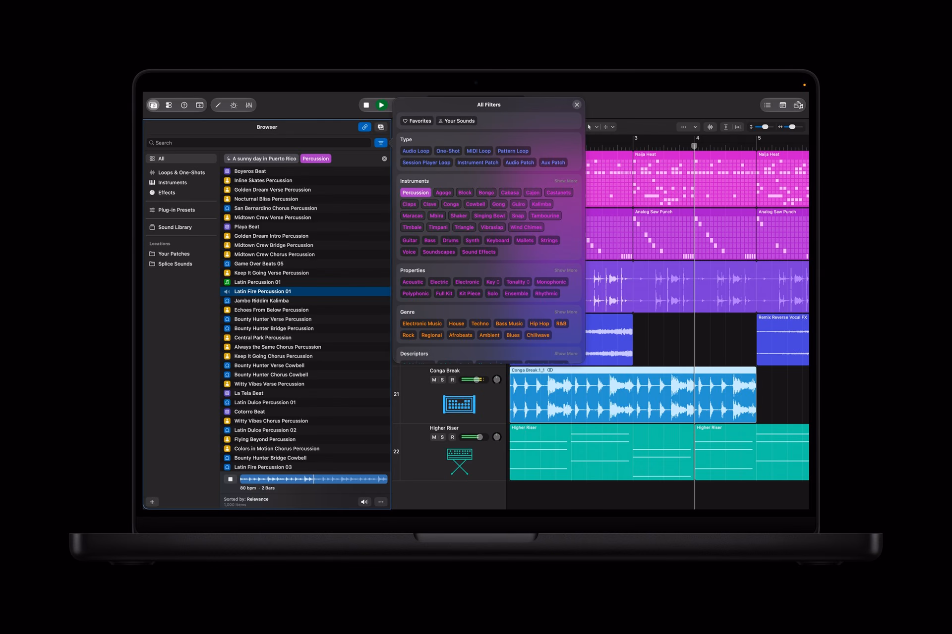 Navegador de sonidos y pistas de audio en Logic Pro