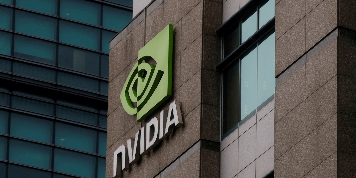 NVIDIA logo on the glass facade of one of the company’s corporate buildings