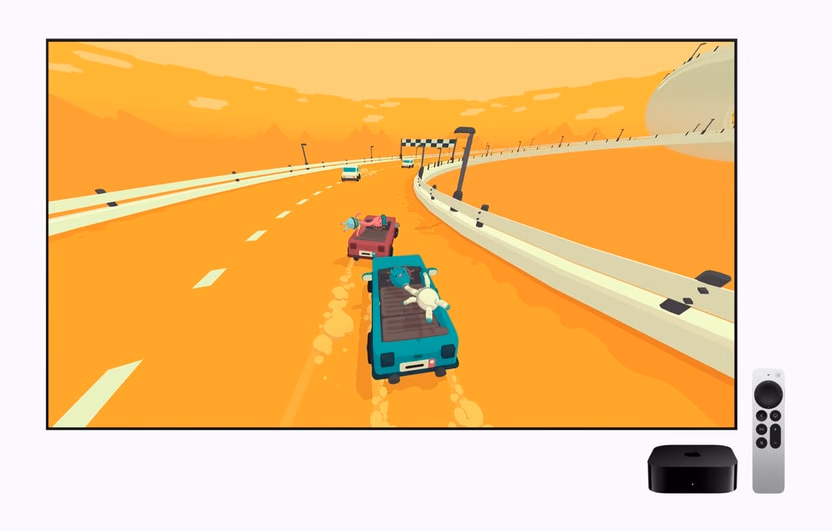 Apple TV 4K showing a racing game