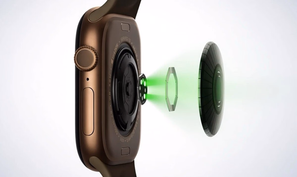 Despiece del sensor del Series 12 con los LED verdes y los fotodiodos en anillo