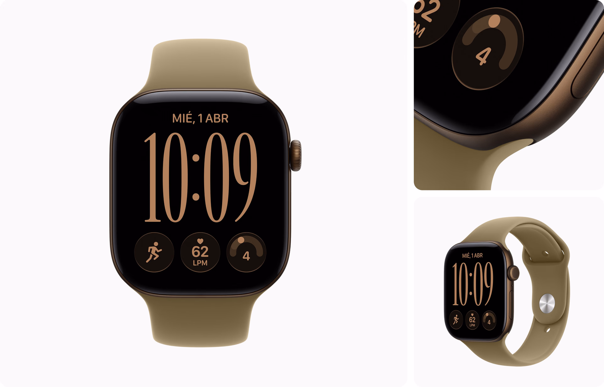 Apple Watch Series 12 de aluminio bronce oscuro con correa deportiva verde