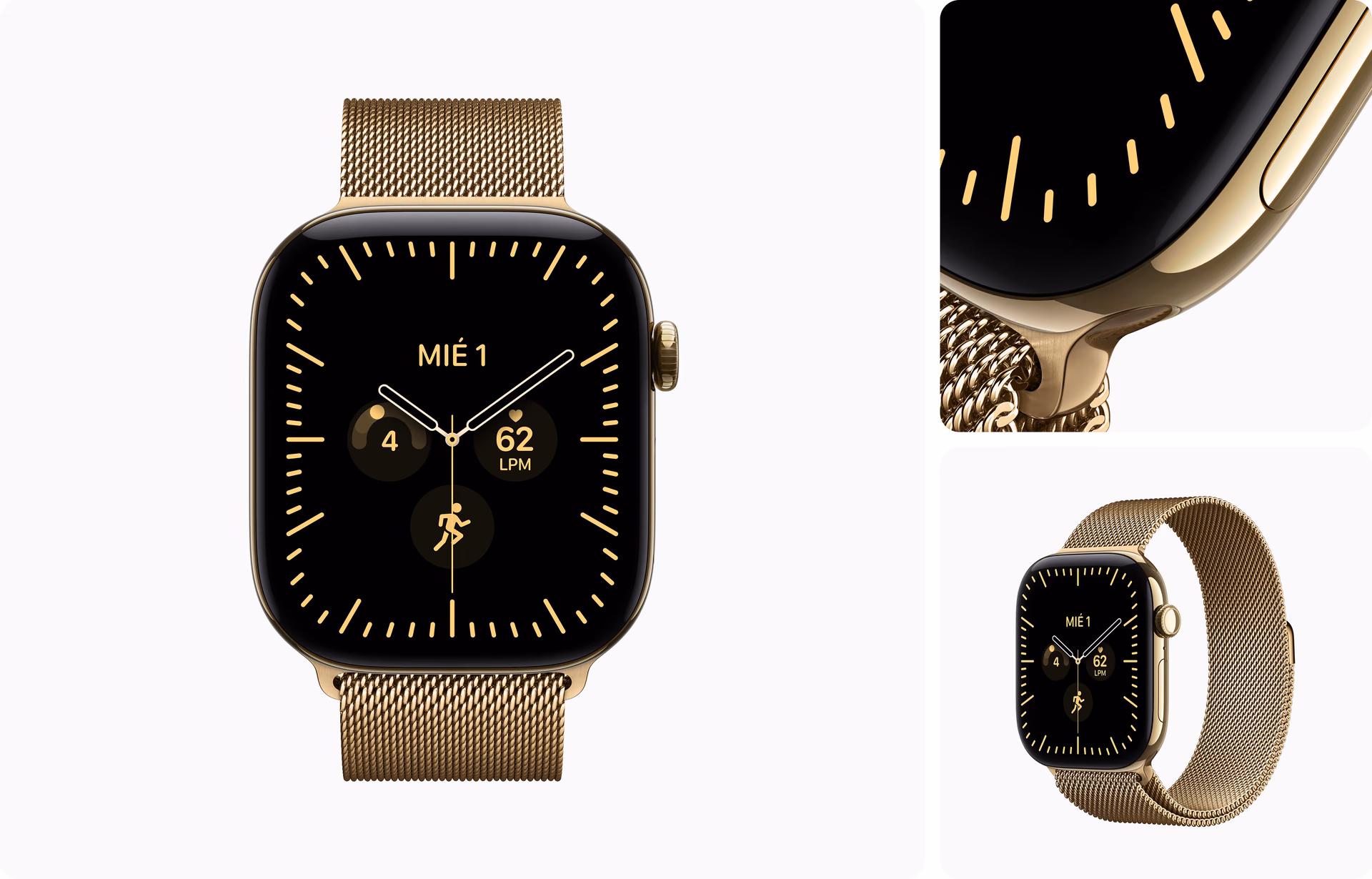 Apple Watch Series 12 de titanio oro brillante con pulsera Milanese Loop dorada