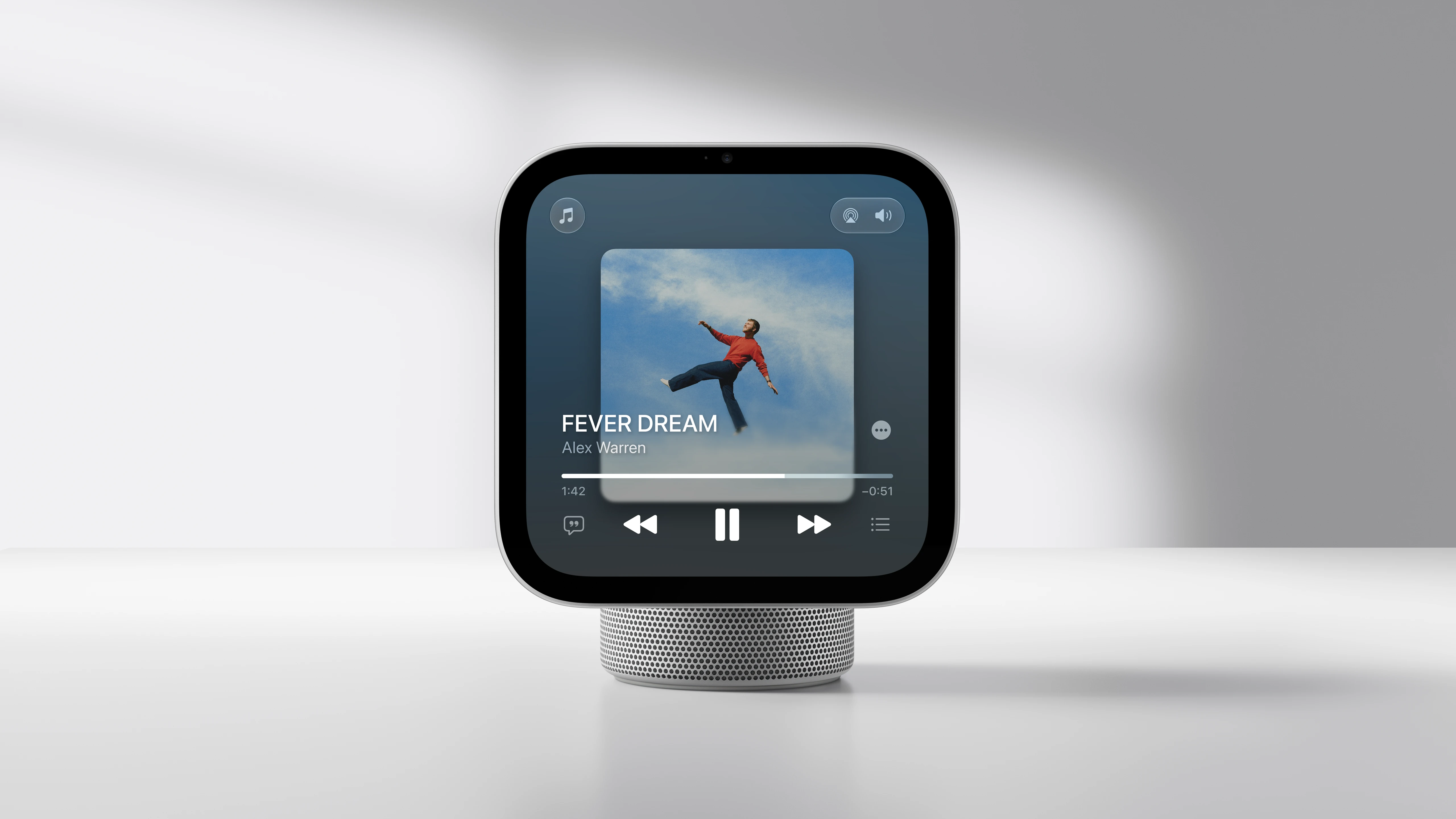 Tabletop HomeView showing music playback