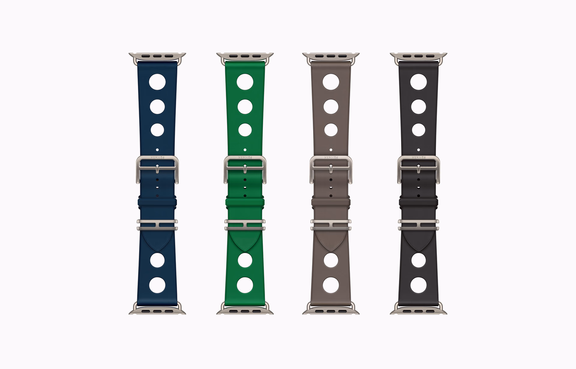 Four Hermès Scub'H Diving band units with circular perforations