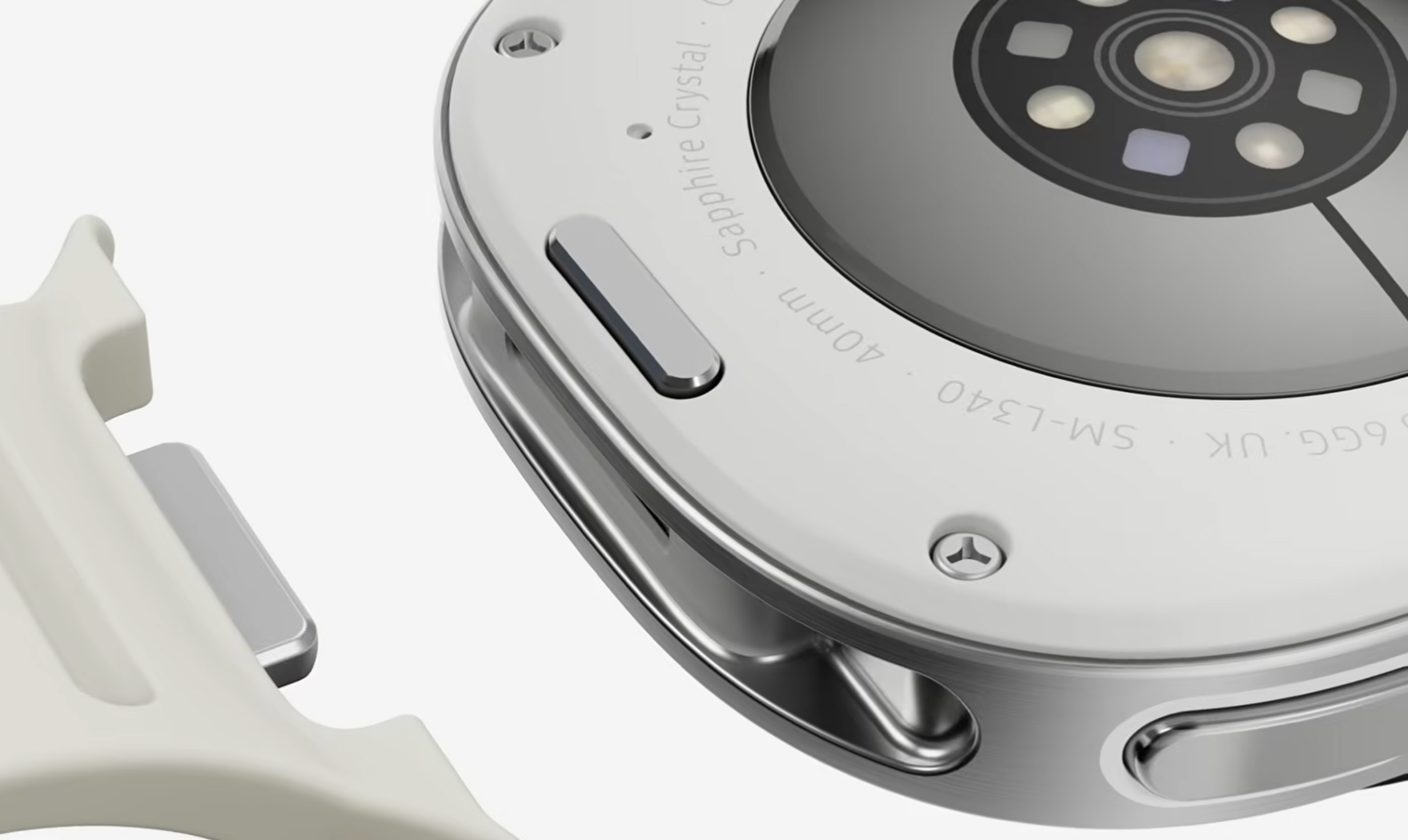 Detalle del mecanismo de anclaje de la correa en la caja de 40 milímetros del Galaxy Watch 9