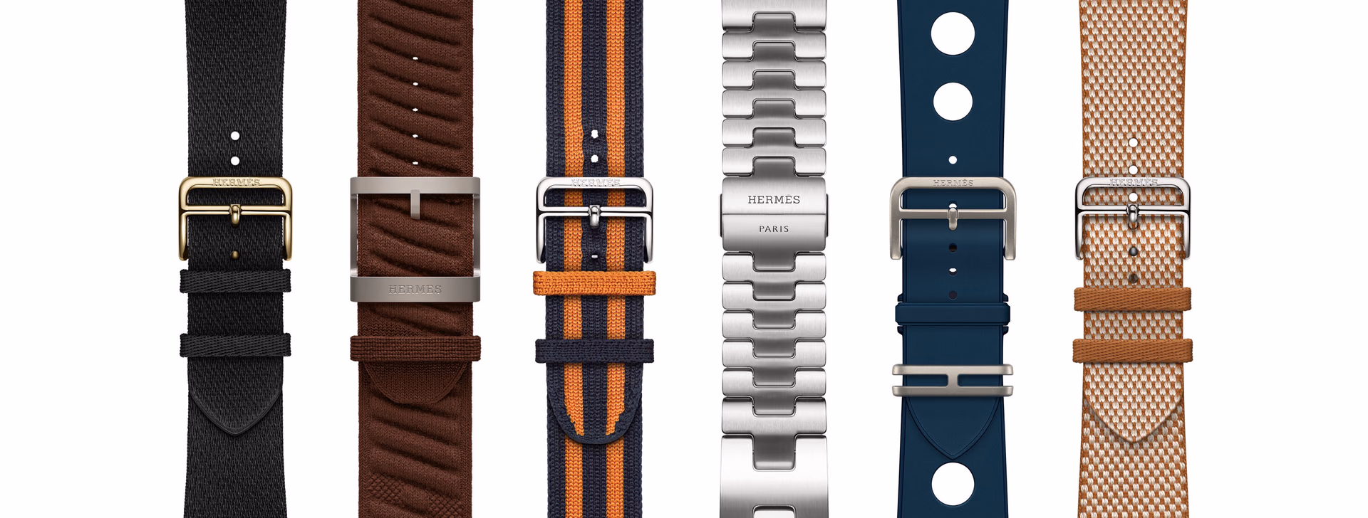 The six Series 12 Hermès bands lined up