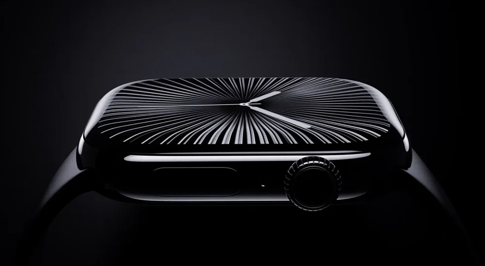 Perfil lateral del Apple Watch Series 11 Space Gray
