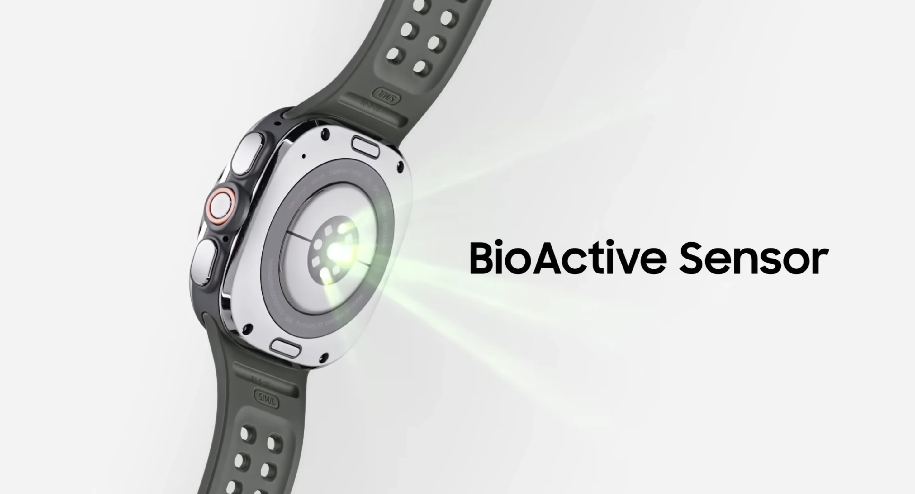 Parte trasera del Galaxy Watch Ultra 2 con el sensor BioActive emitiendo luz