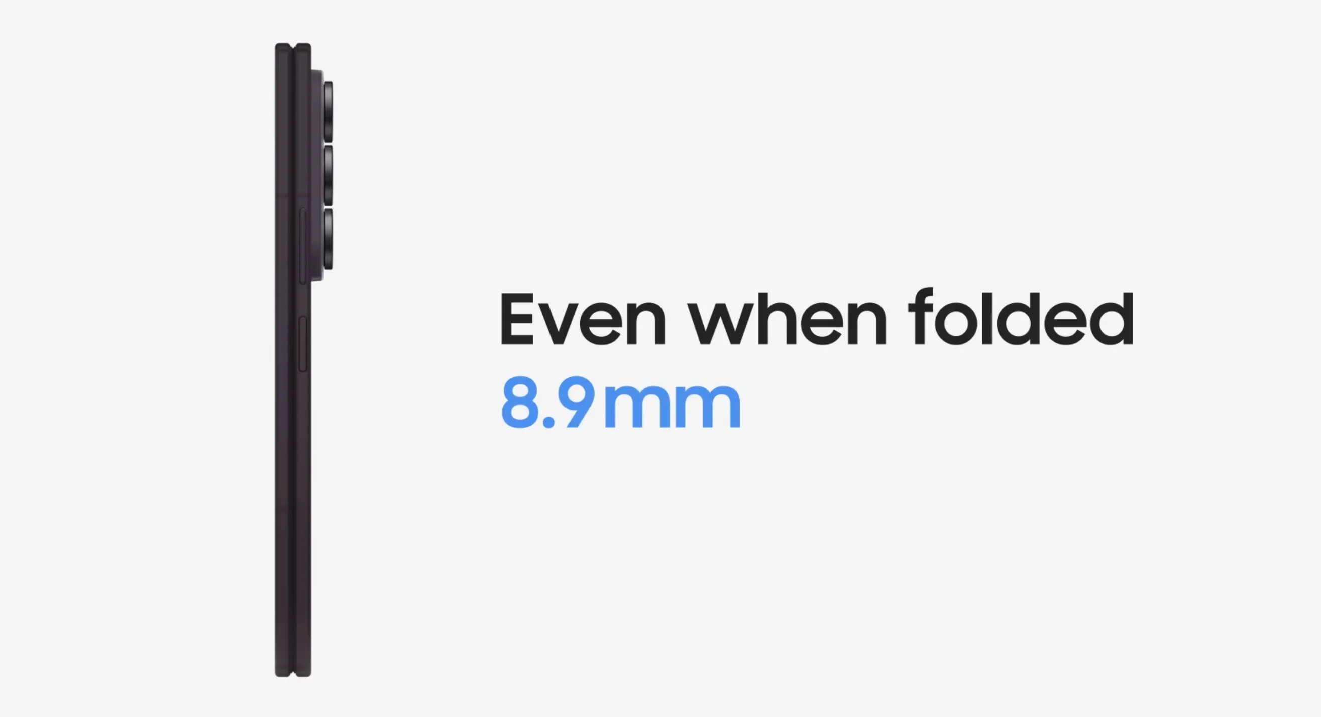 Perfil del Galaxy Z Fold 8 Ultra plegado con la medida de 8,9 milímetros