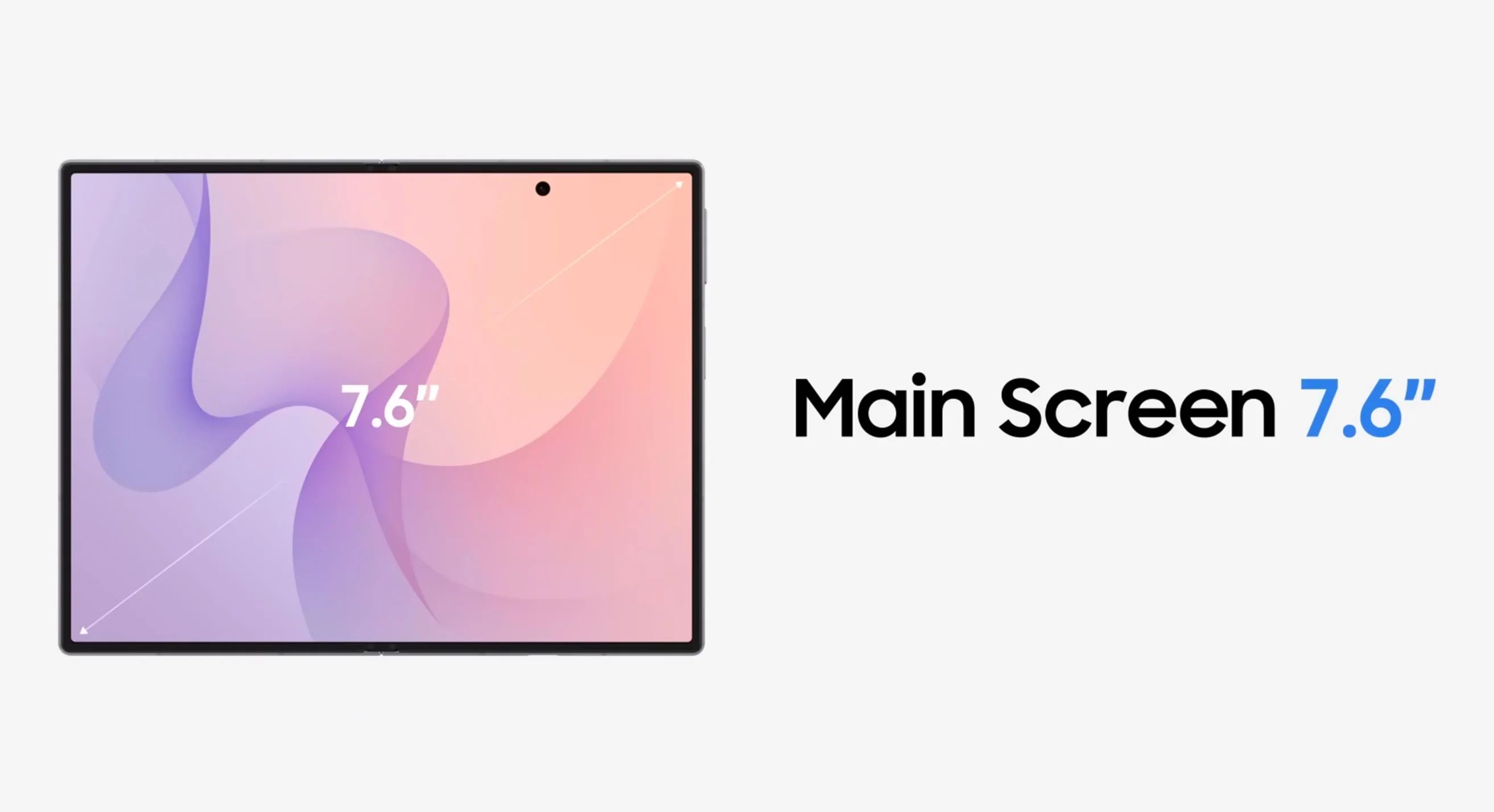Diagrama de la pantalla principal del Galaxy Z Fold 8 de 7,6 pulgadas en horizontal