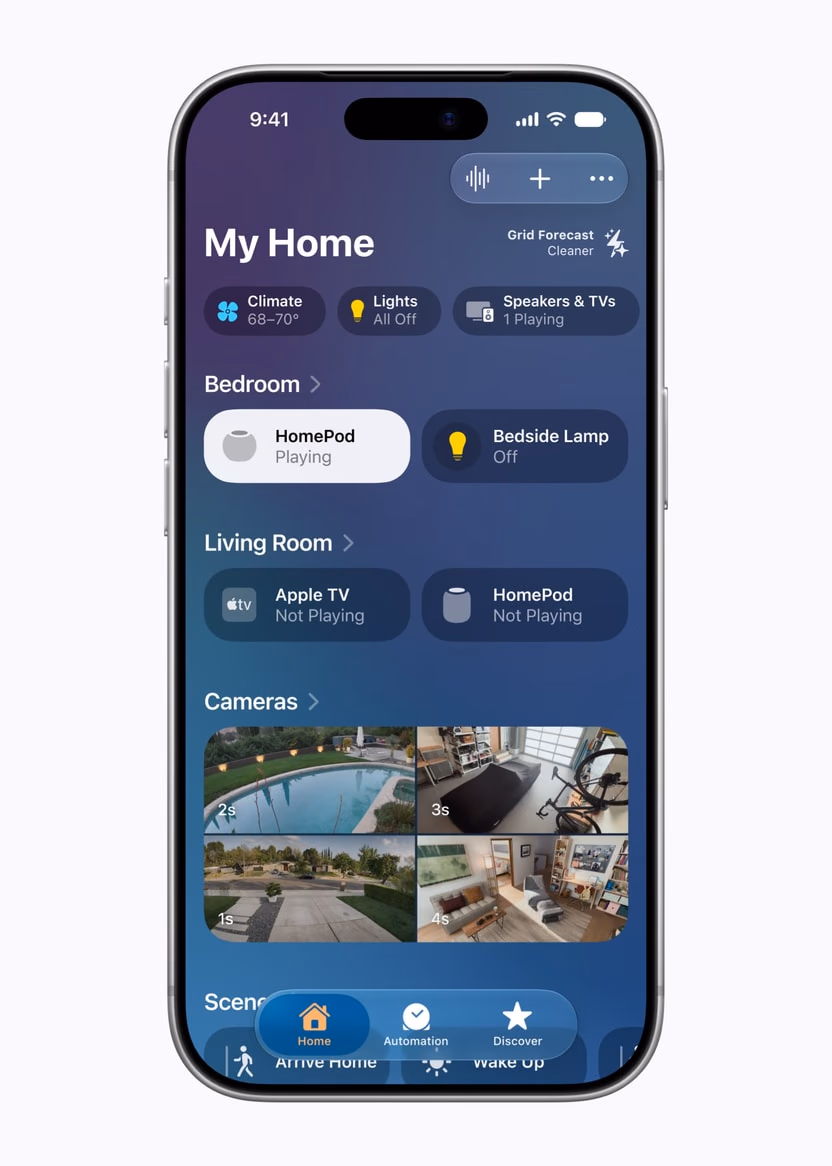 iPhone with cameras and controls in the Home app