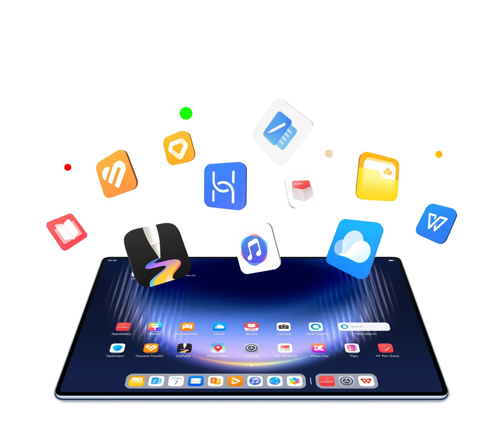 La tienda AppGallery y varias apps de HarmonyOS sobre la pantalla de la Huawei MatePad Pro Max.