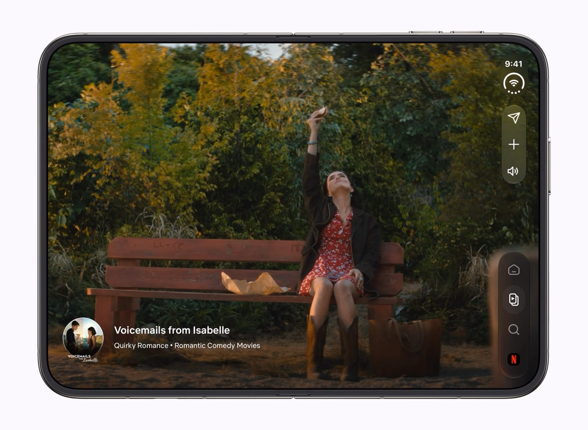 iPhone Duo horizontal reproduciendo video en la pantalla interior