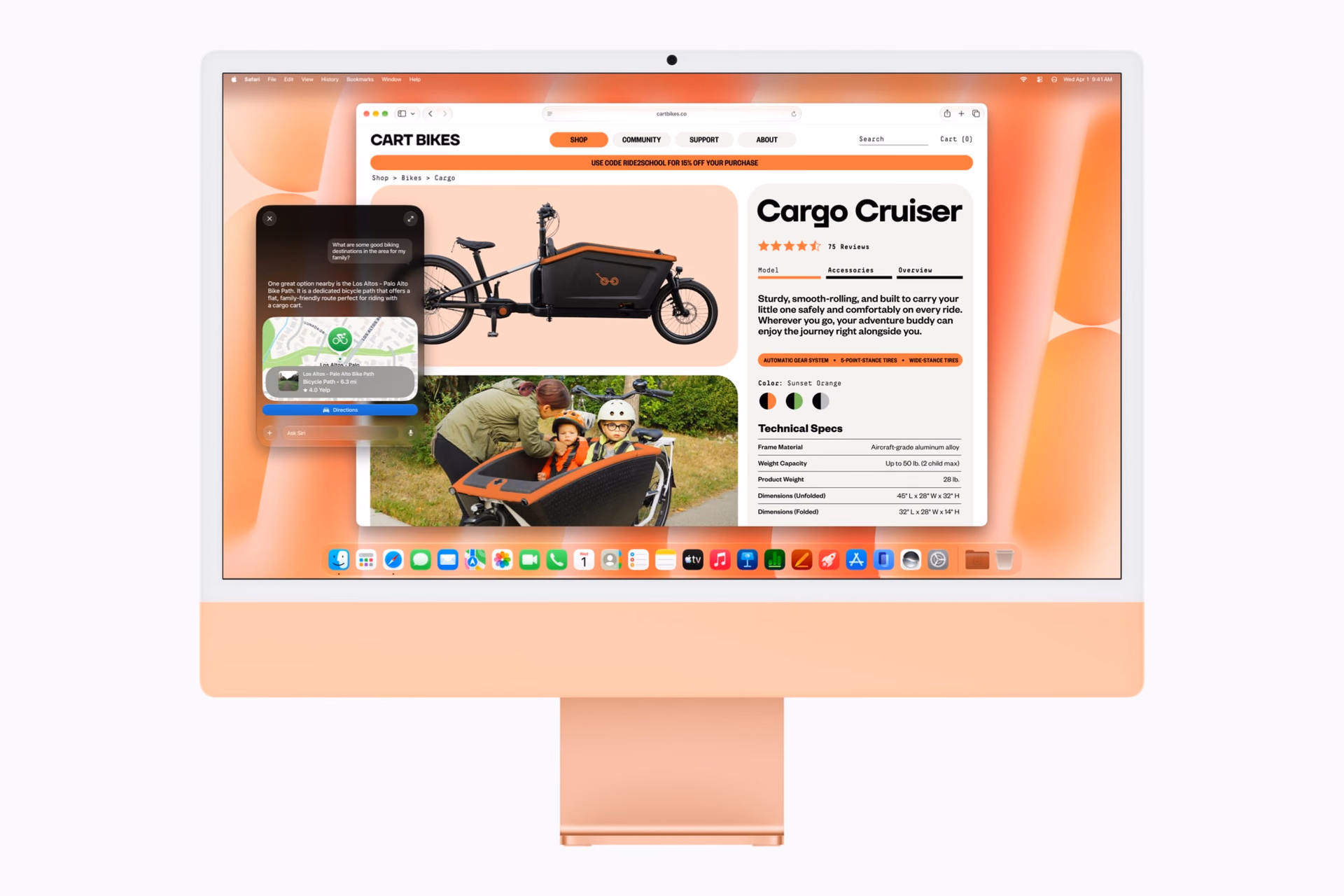 Siri AI looks up a bicycle page on iMac