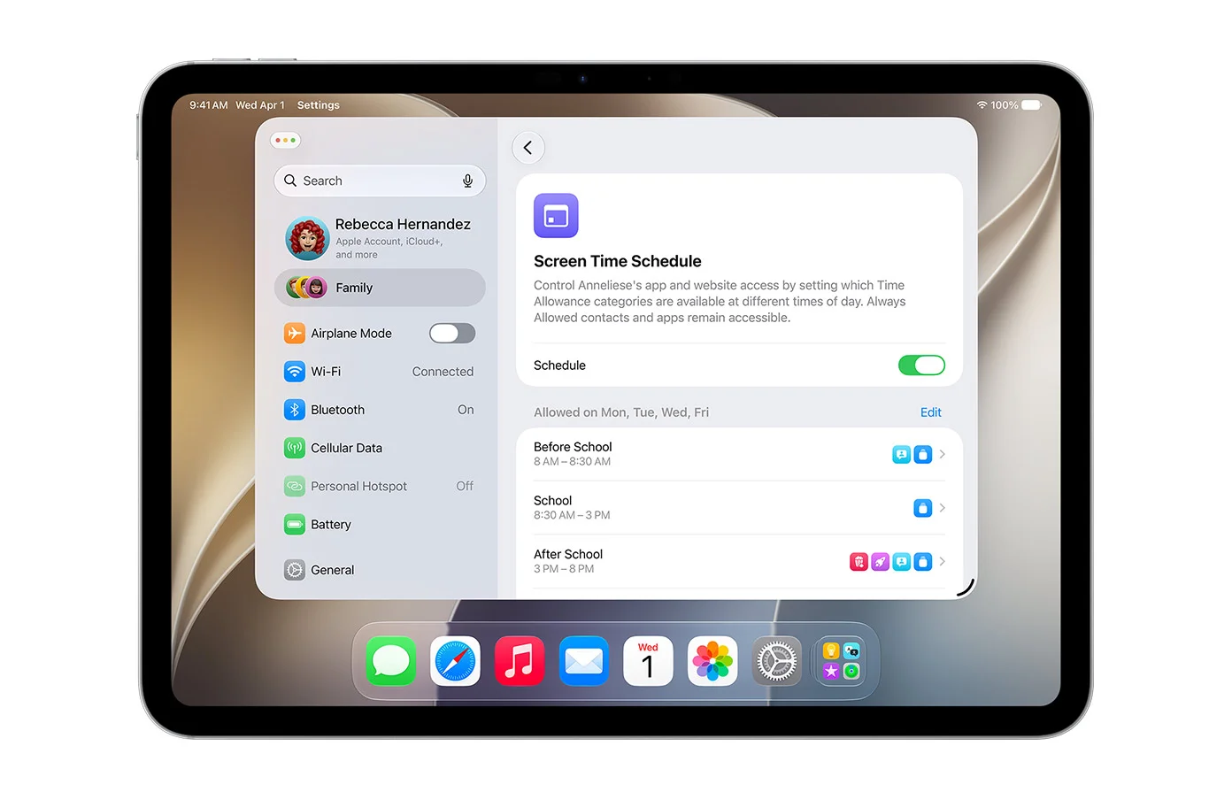 Los horarios y tiempos de uso de los controles parentales en un iPad con iPadOS 27