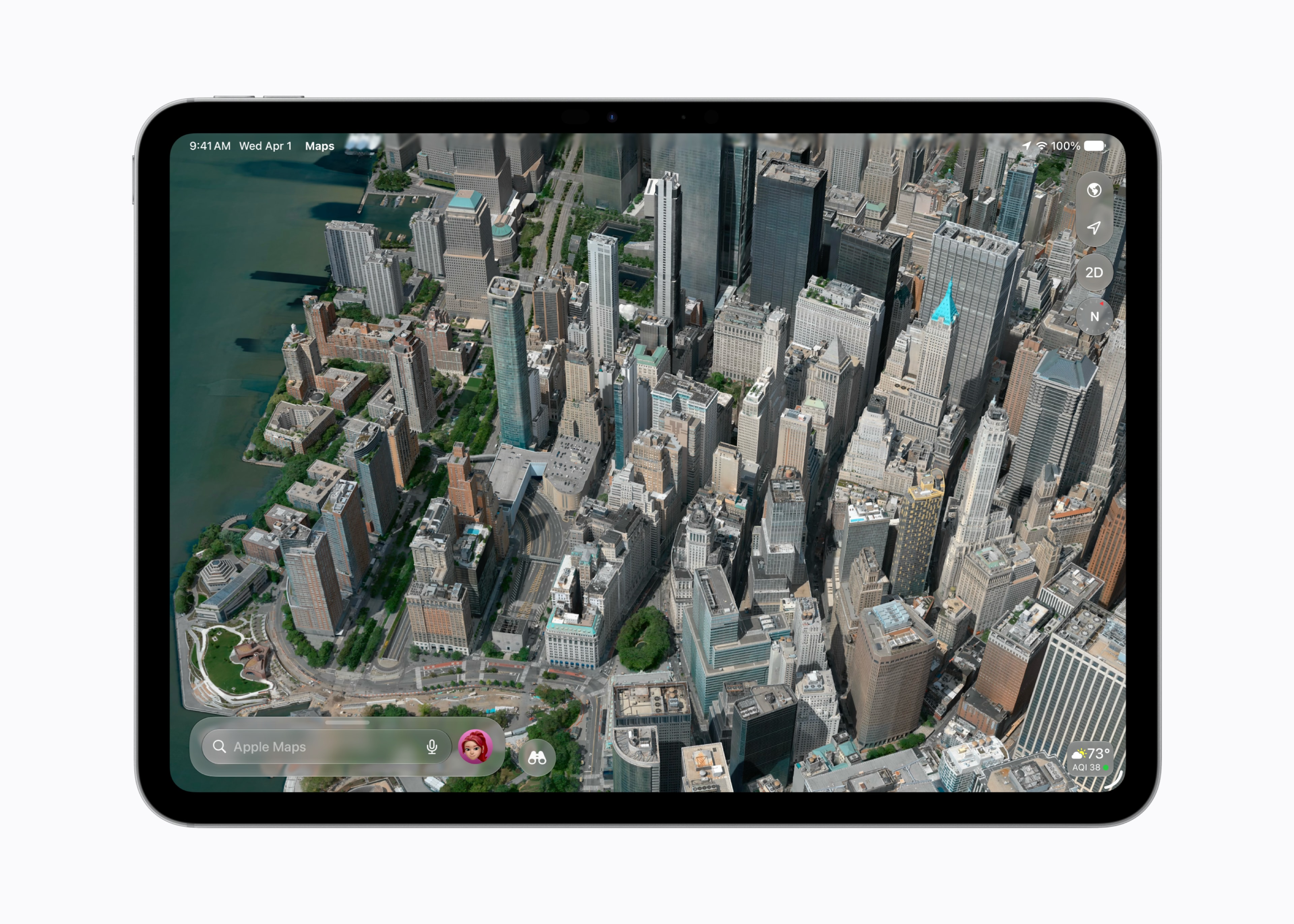 La vista Flyover de Mapas muestra una ciudad en 3D en un iPad