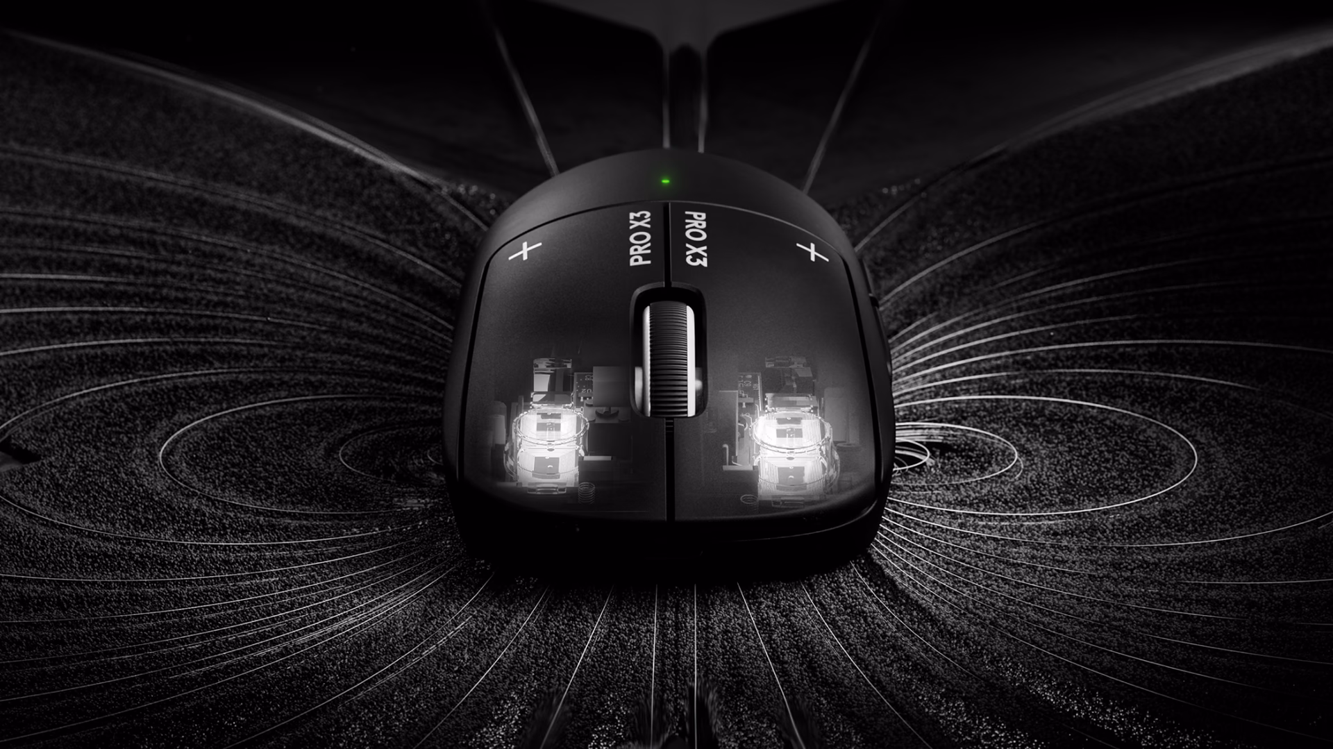 Button mechanism of the PRO X3 SUPERSTRIKE shown in transparent view