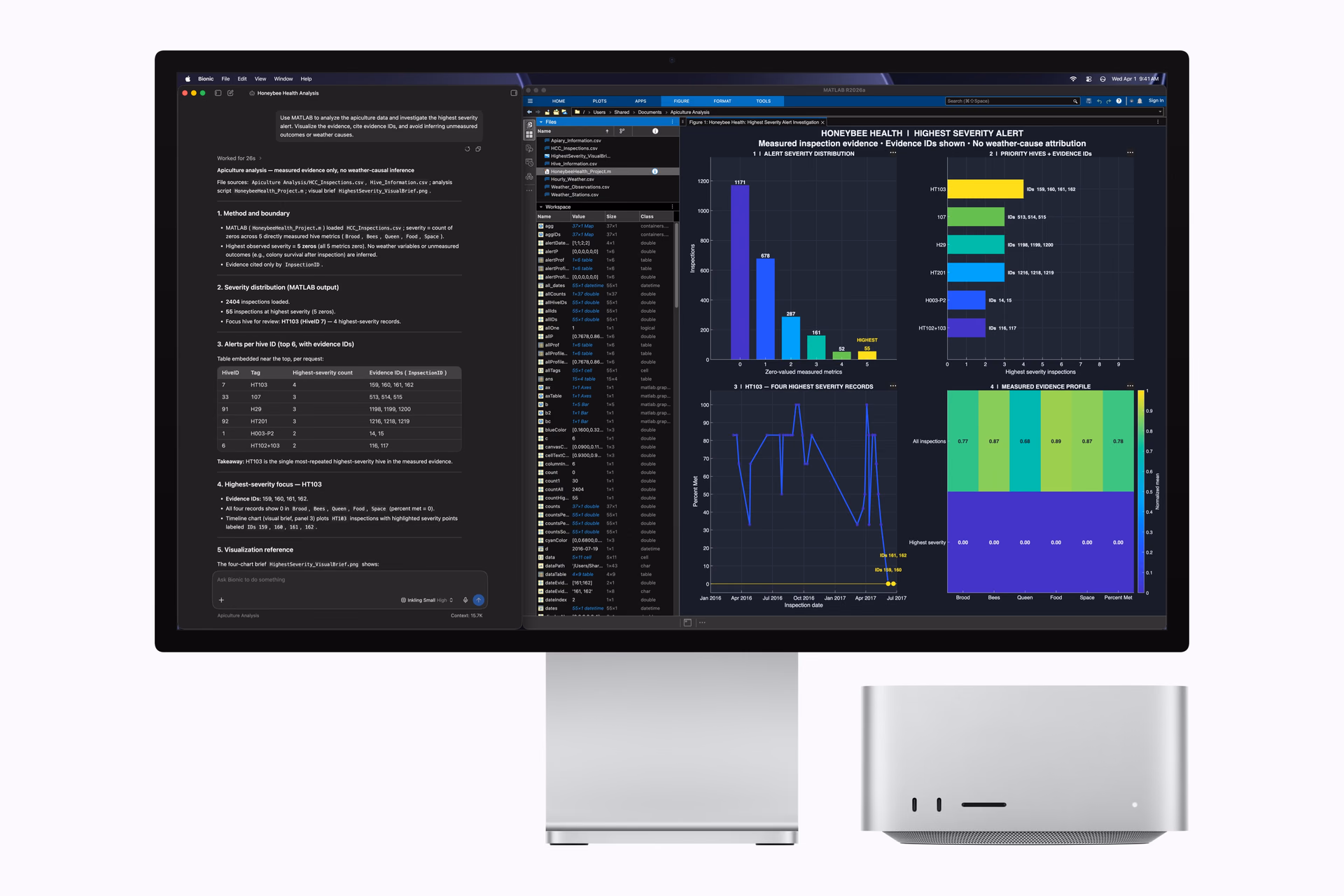 Modelos de IA locales en LM Studio y una simulación en MATLAB corriendo en un Mac Studio con M5 Ultra