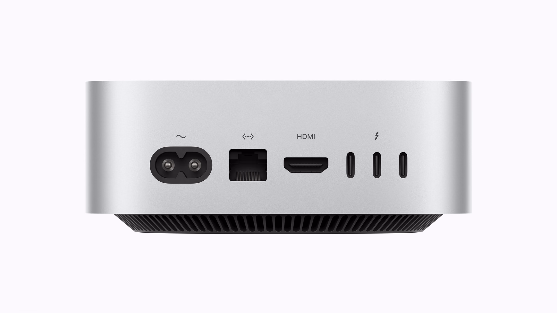 Rear ports of the Mac mini: power, Ethernet, HDMI, and three Thunderbolt ports