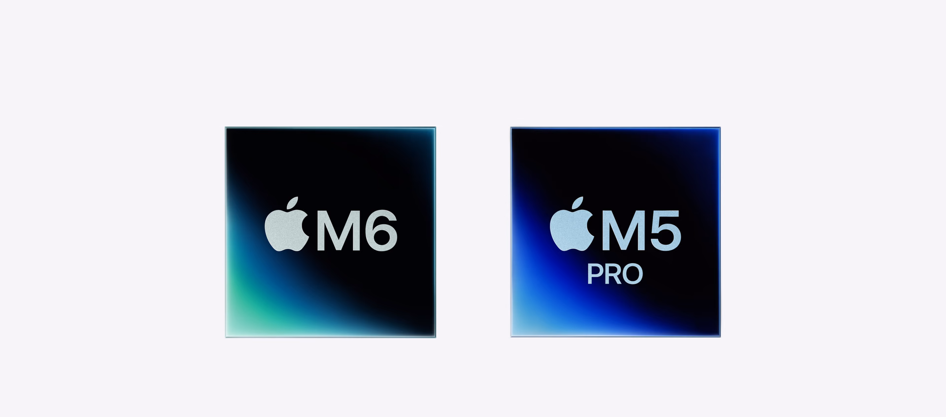 Los chips M6 y M5 Pro de Apple sobre fondo claro