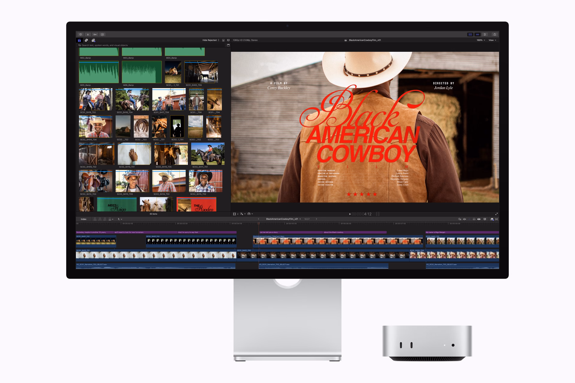 Edición de un proyecto creativo en Apple Creator Studio sobre un Mac mini con M6