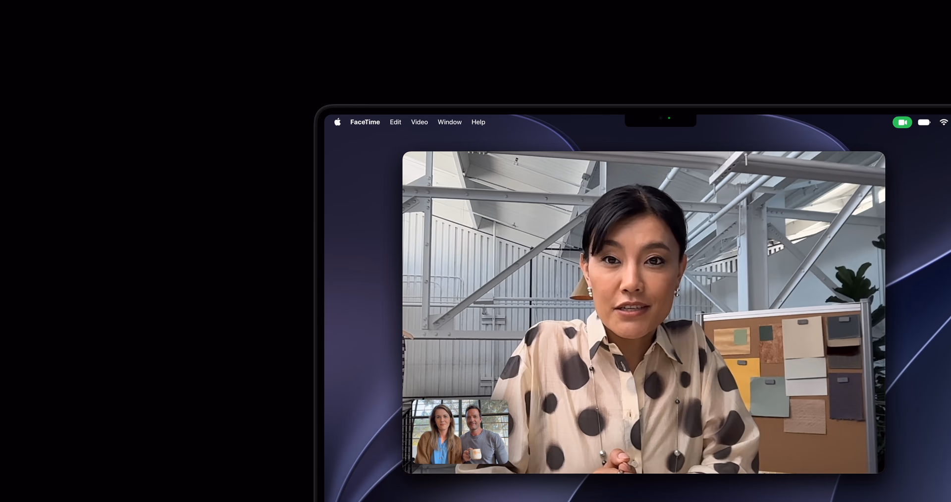 Video call with Center Stage framing on MacBook Pro
