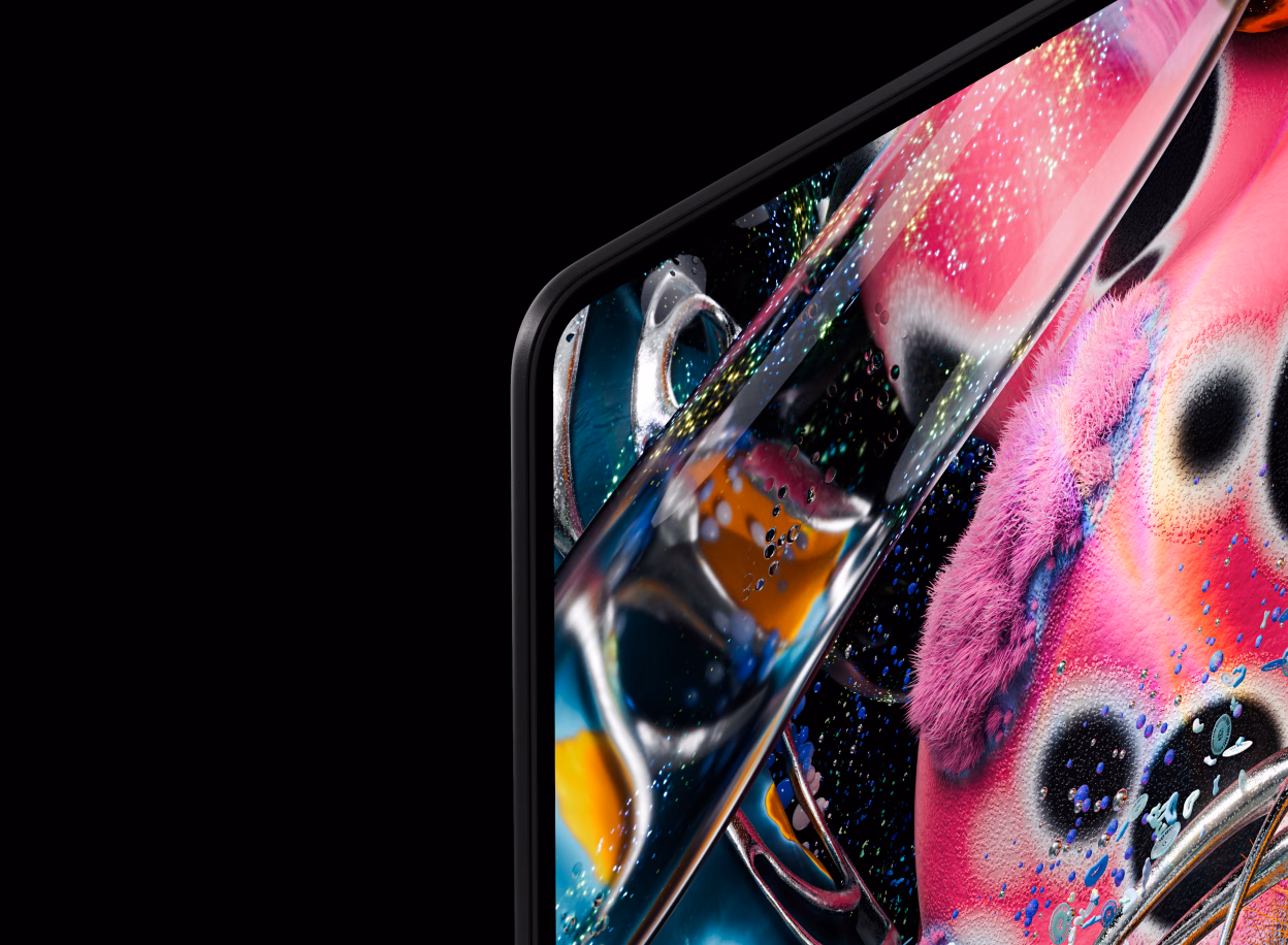 Primer plano del panel OLED con imágenes de colores