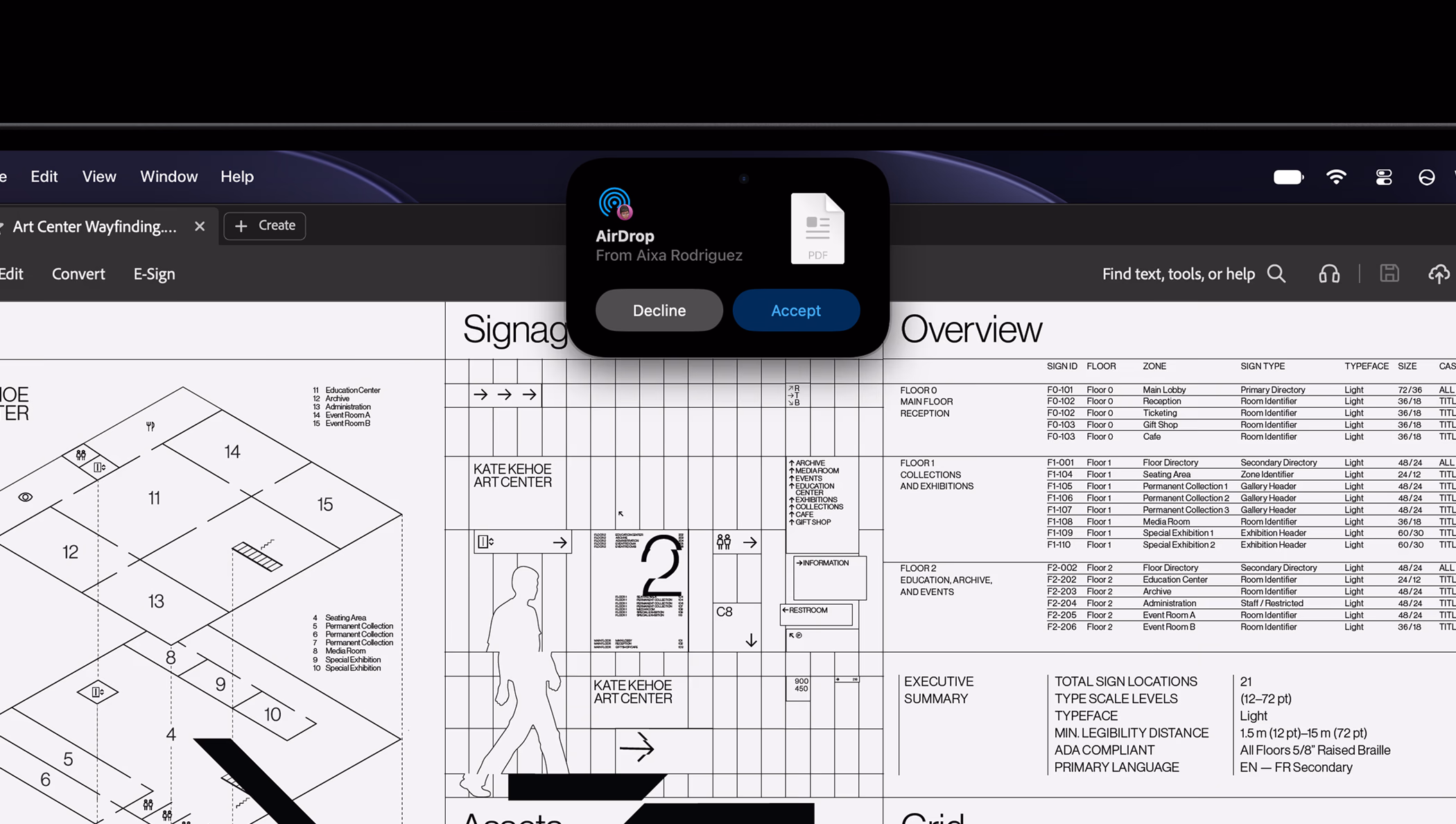 Solicitud de AirDrop sobre un documento de arquitectura