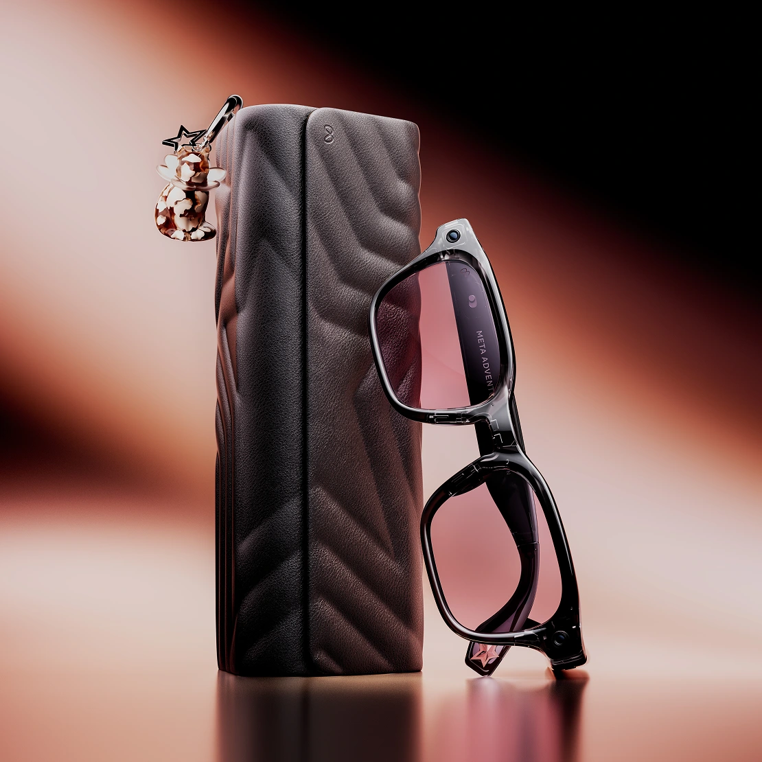 Meta Adventurer LISA Edition resting on the padded case with a collectible charm