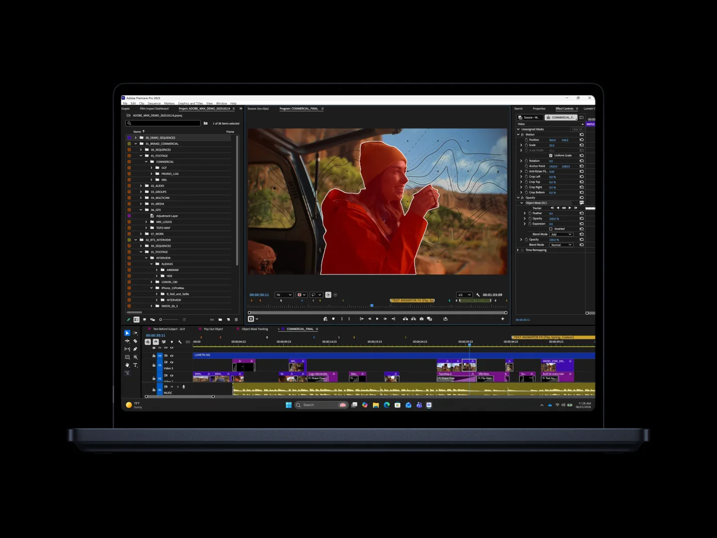 Adobe Premiere Pro on the Surface Laptop Ultra editing a desert camping sequence