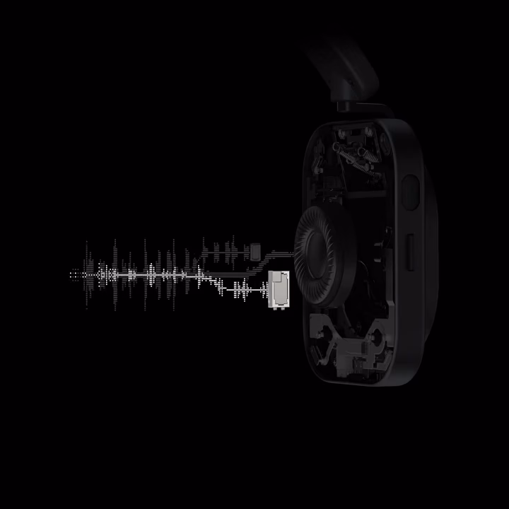 Cutaway of the earcup with the rectangular precision driver illuminated