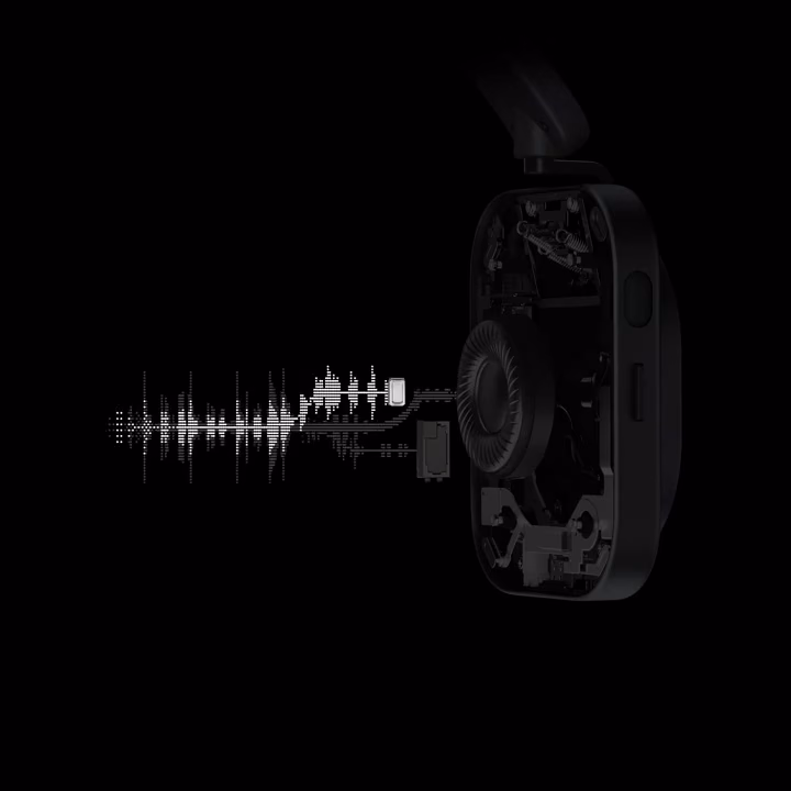 Cutaway of the earcup with the small xMEMS tweeter illuminated at the top