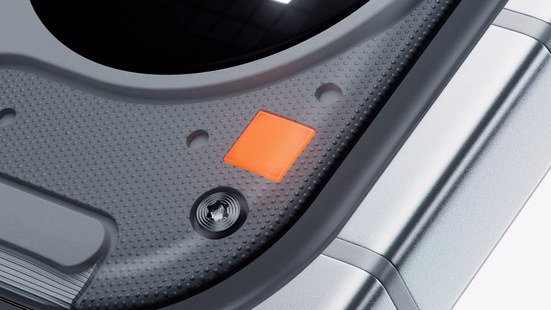 Primer plano del testigo luminoso naranja junto al módulo de cámaras del Nothing Phone (4a) Pro