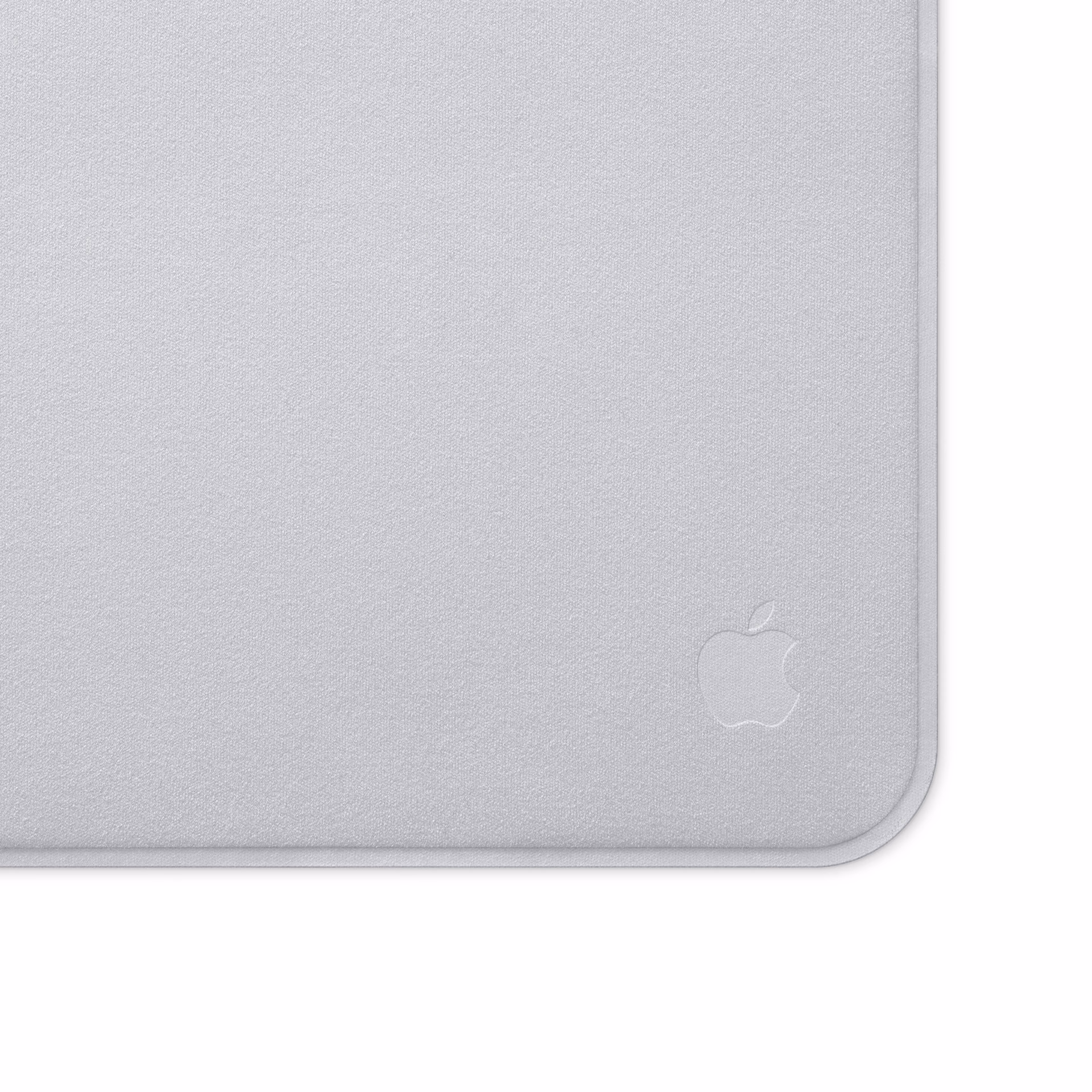 Close-up of the corner of Apple's polishing cloth with the logo embossed