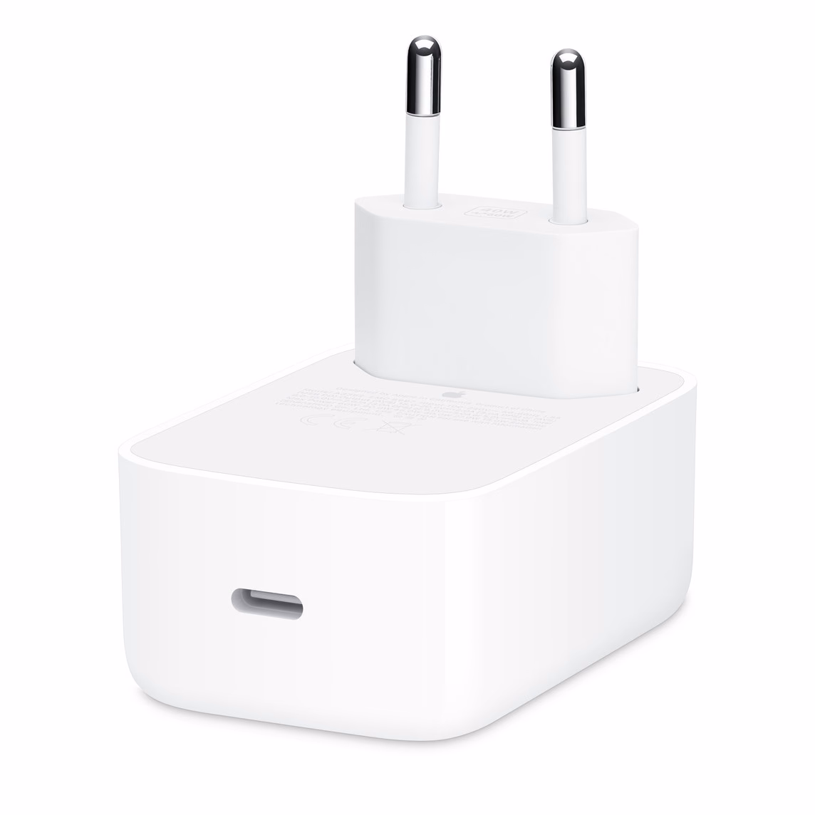 Apple 40W adapter with the two European plug prongs extended and the USB-C port visible