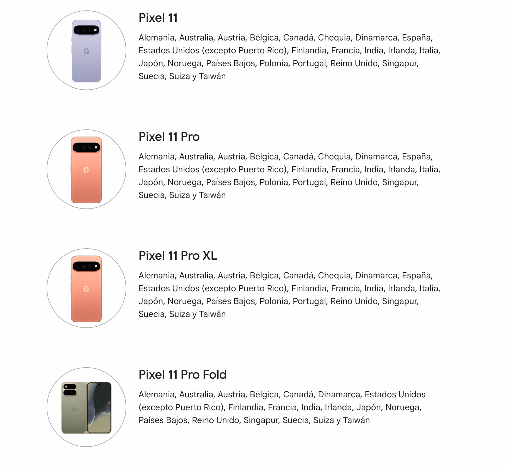Listado oficial de países donde están disponibles el Pixel 11, el Pro, el Pro XL y el Pro Fold, sin países latinoamericanos