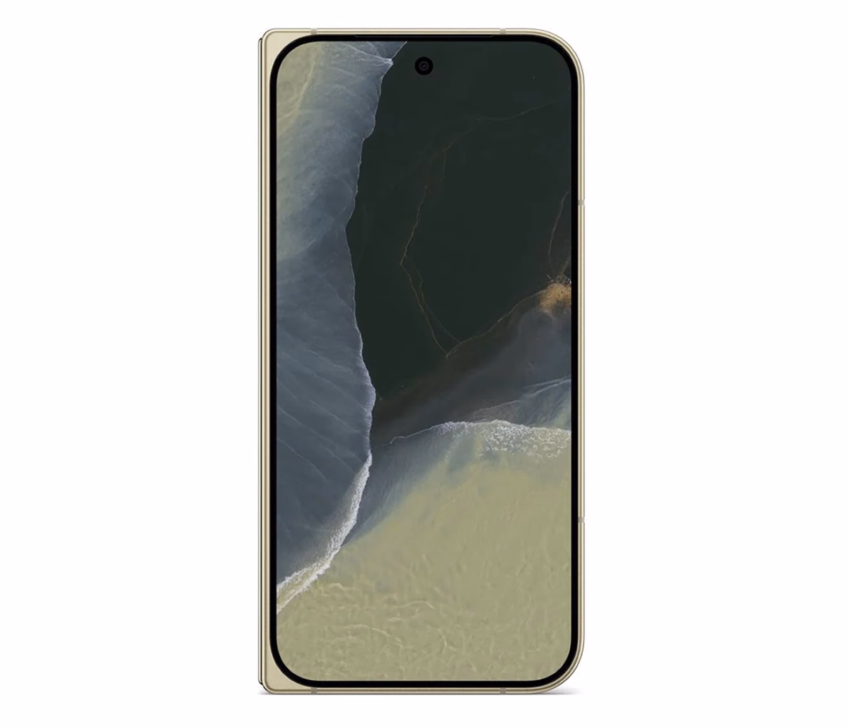 El Pixel 11 Pro Fold cerrado en Olive mostrando la pantalla externa de 6,5 pulgadas