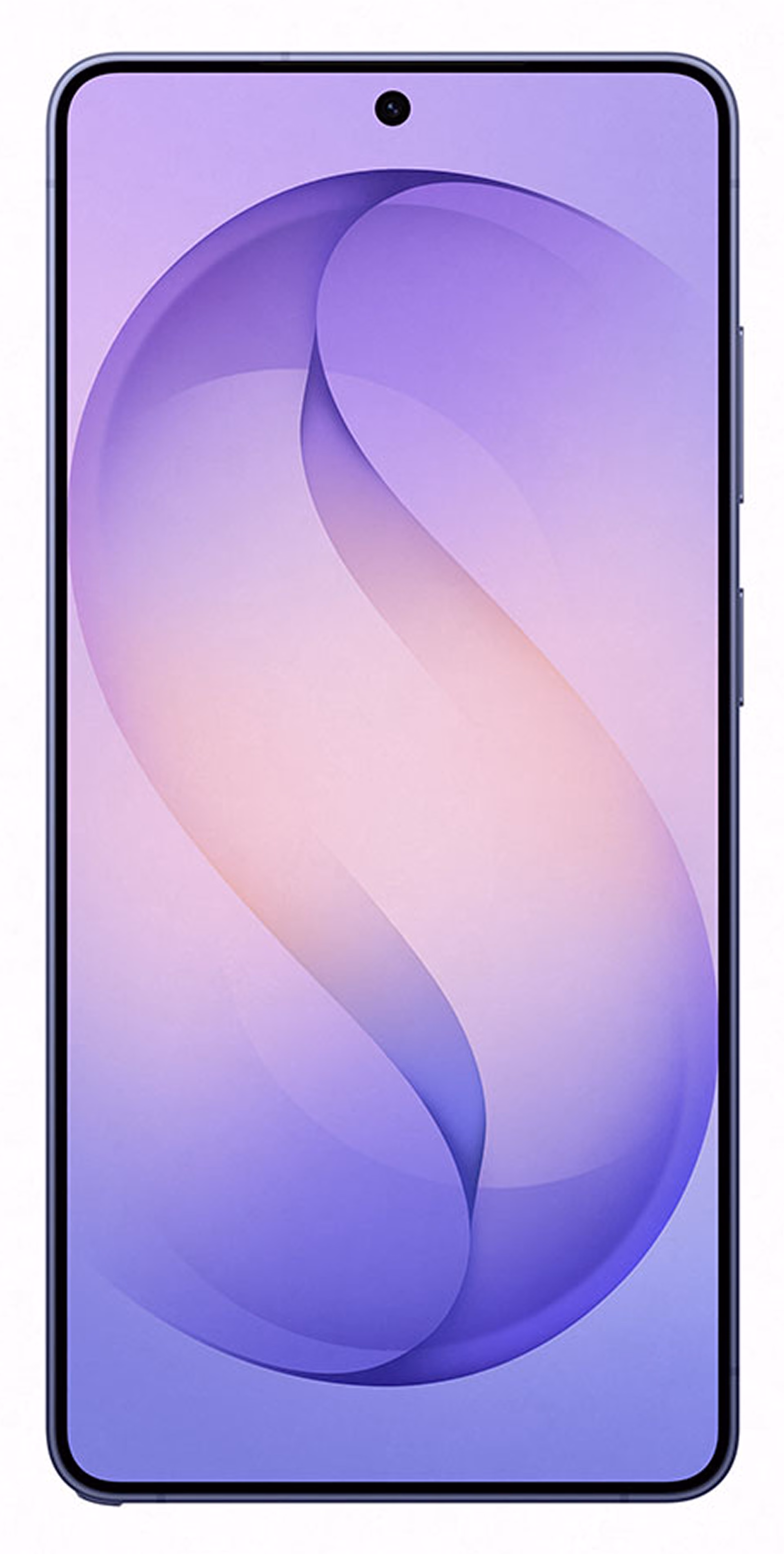 El Galaxy S26 Ultra de frente con la pantalla encendida mostrando un fondo violeta