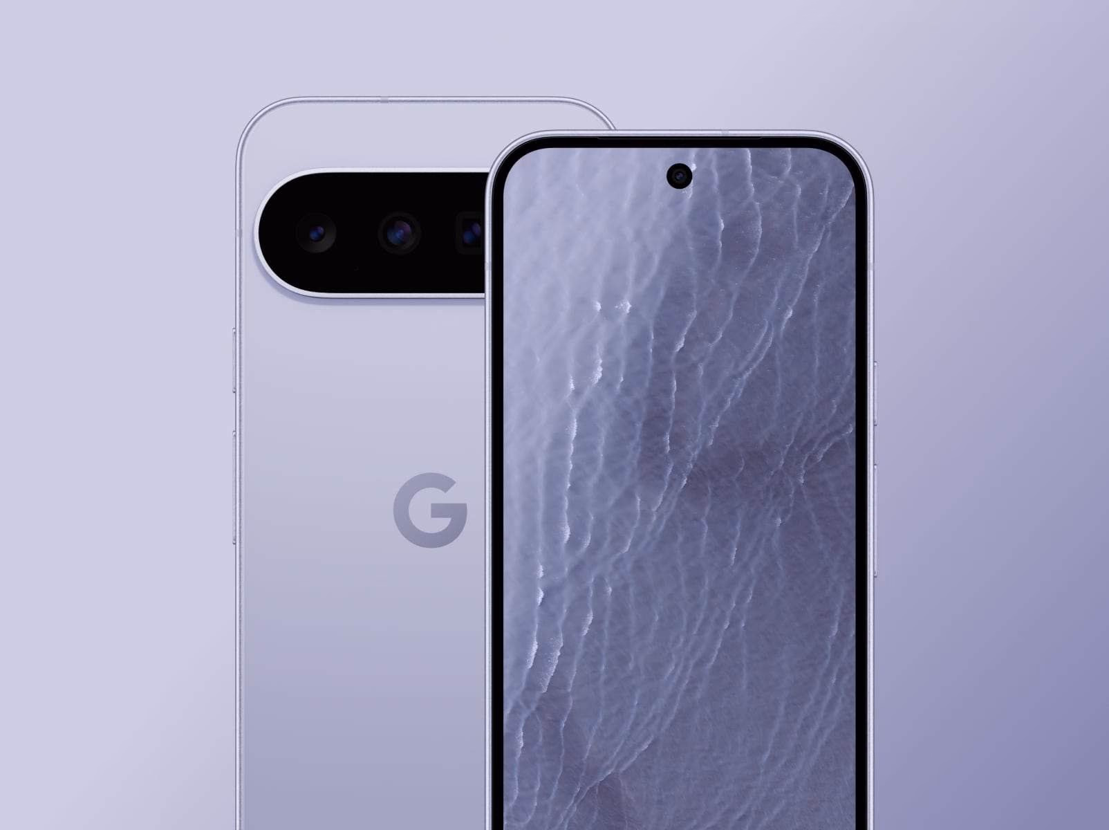 Detalle del módulo de cámara del Pixel 11 en color Frost, con la barra de vidrio y el flash