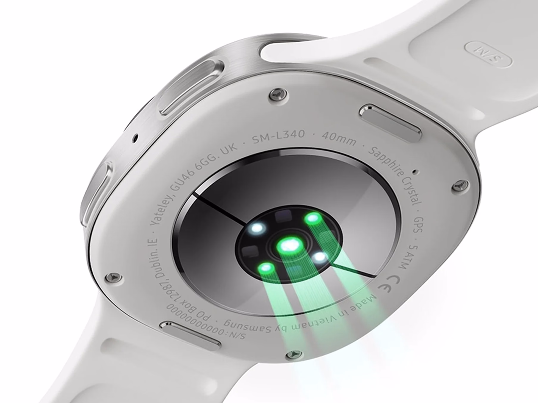 Dorso del Galaxy Watch 9 con el sensor BioActive y sus LED verdes encendidos
