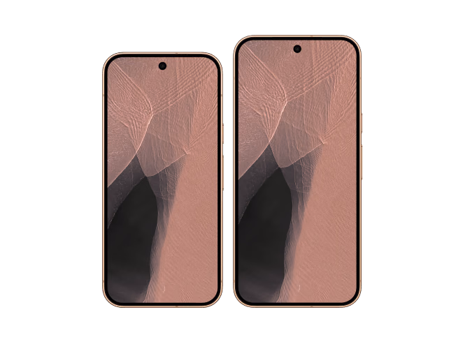 El Pixel 11 Pro y el Pro XL uno al lado del otro, mostrando la diferencia de tamaño entre 6,3 y 6,8 pulgadas