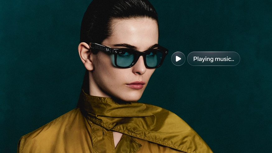 Woman listening to music through the open-ear speakers of Ray-Ban Meta Gen 3