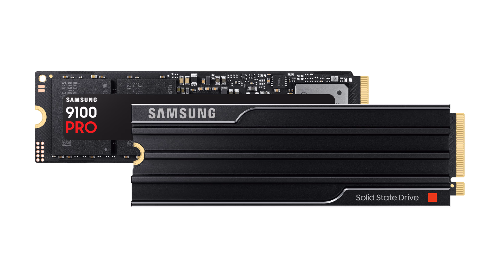 9100 PRO without heatsink behind the version with heatsink