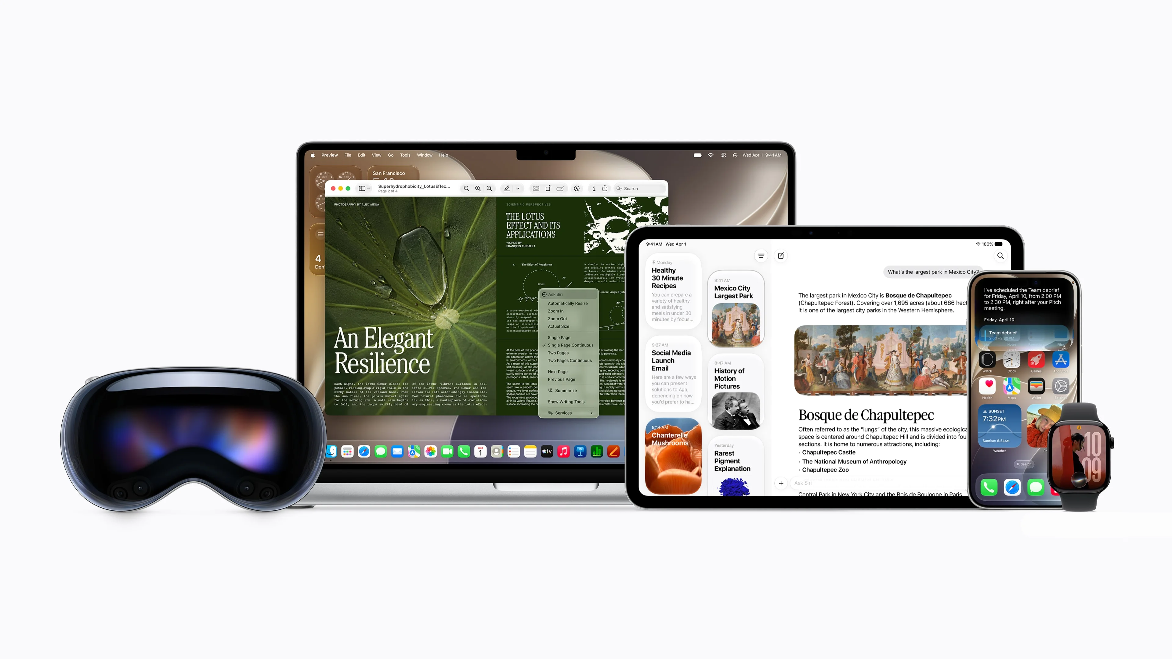 Siri AI funcionando al mismo tiempo en Vision Pro, MacBook, iPad, iPhone y Apple Watch