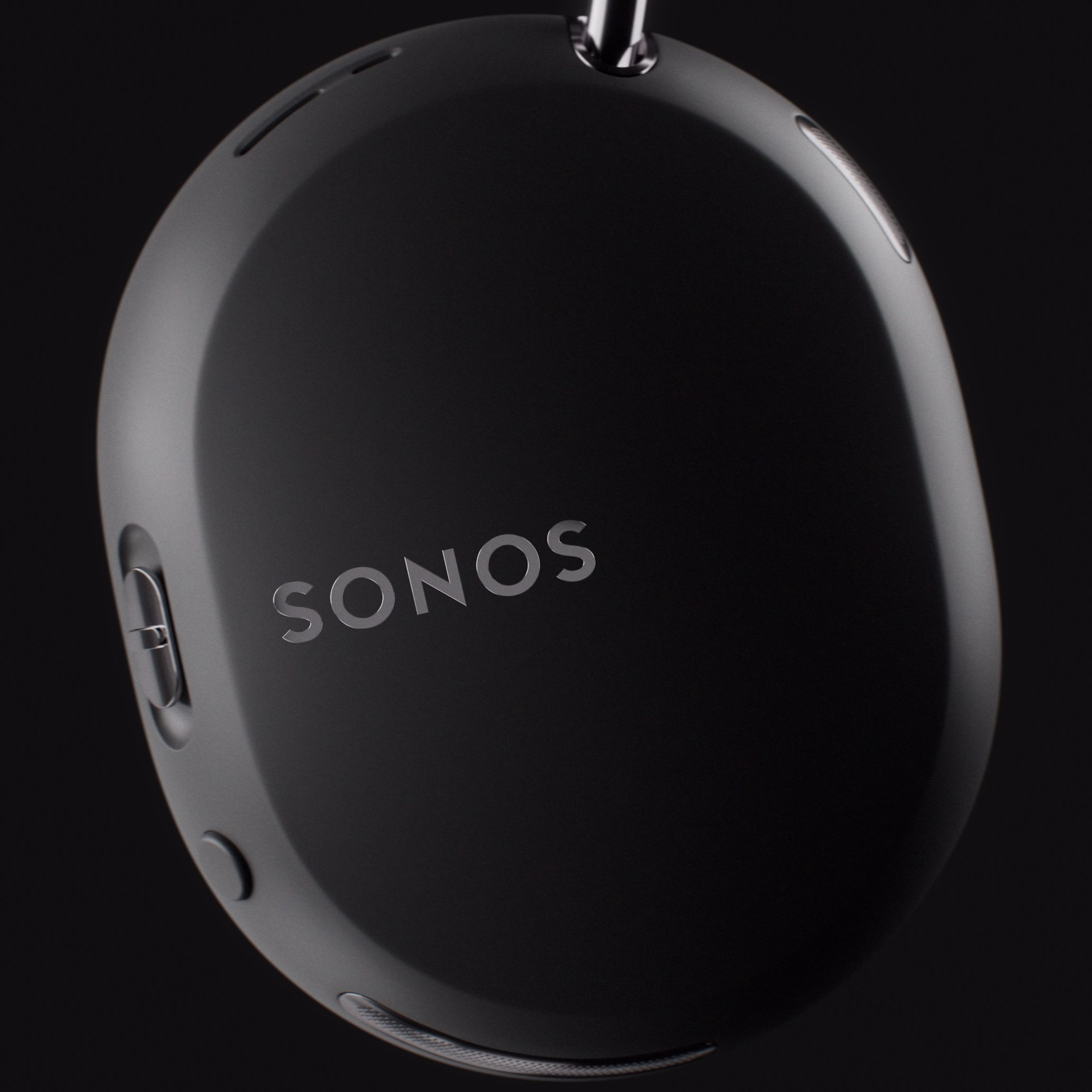 Lateral del auricular del Sonos Ace Ultra con el logo grabado y el control deslizante