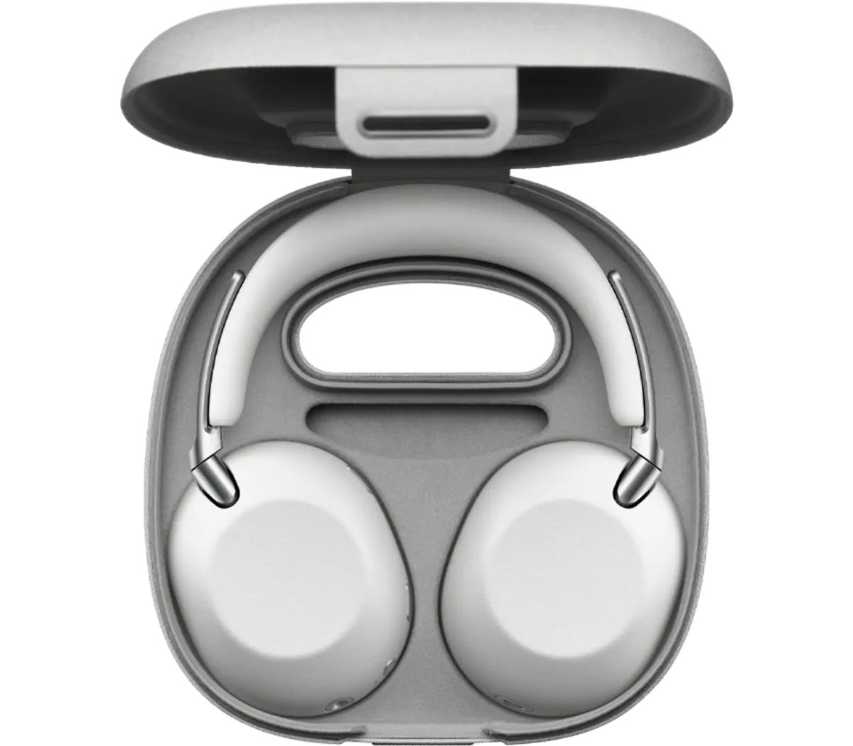 Bag-style case of the Sony 1000X The Collexion in Platinum color, open and empty showing the padded interior