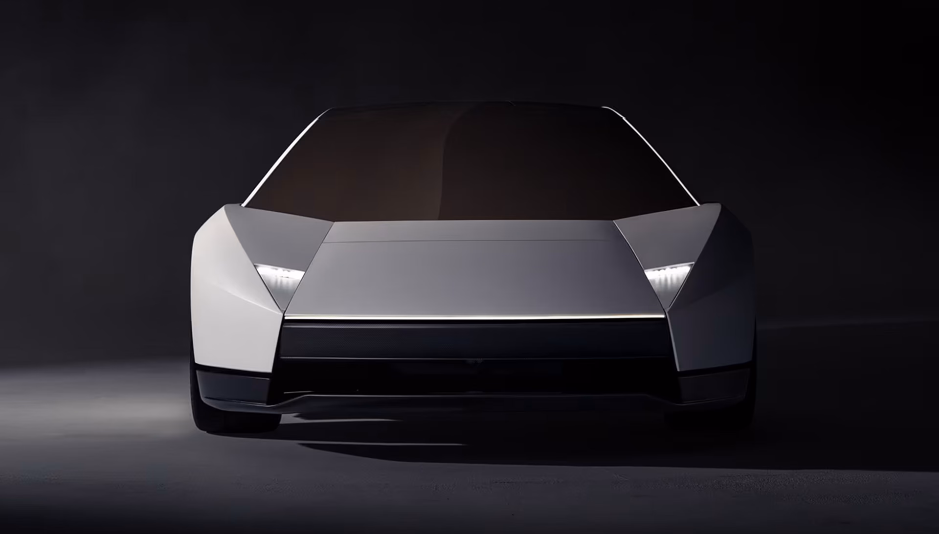 Front view of the white Tesla Roadster with doors closed
